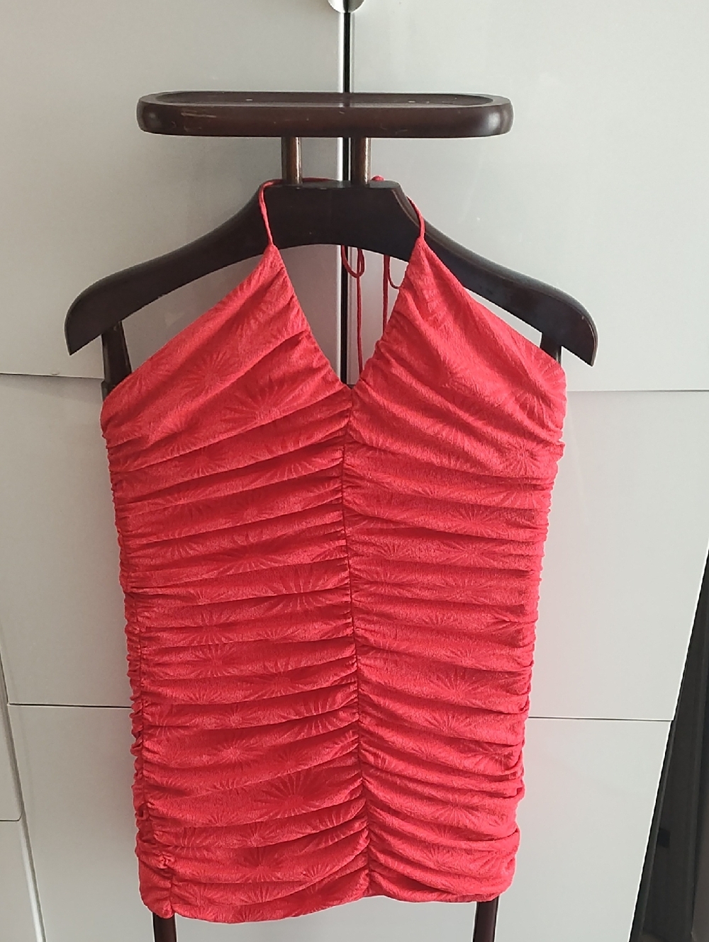 Zara Coral-Red Halter Mini Dress
